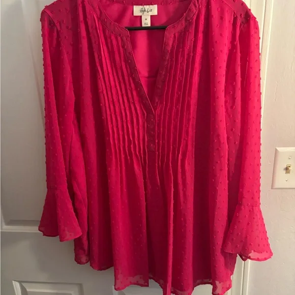 Style & Co. Women's pink Swiss dot chiffon top - Picture 1 of 4